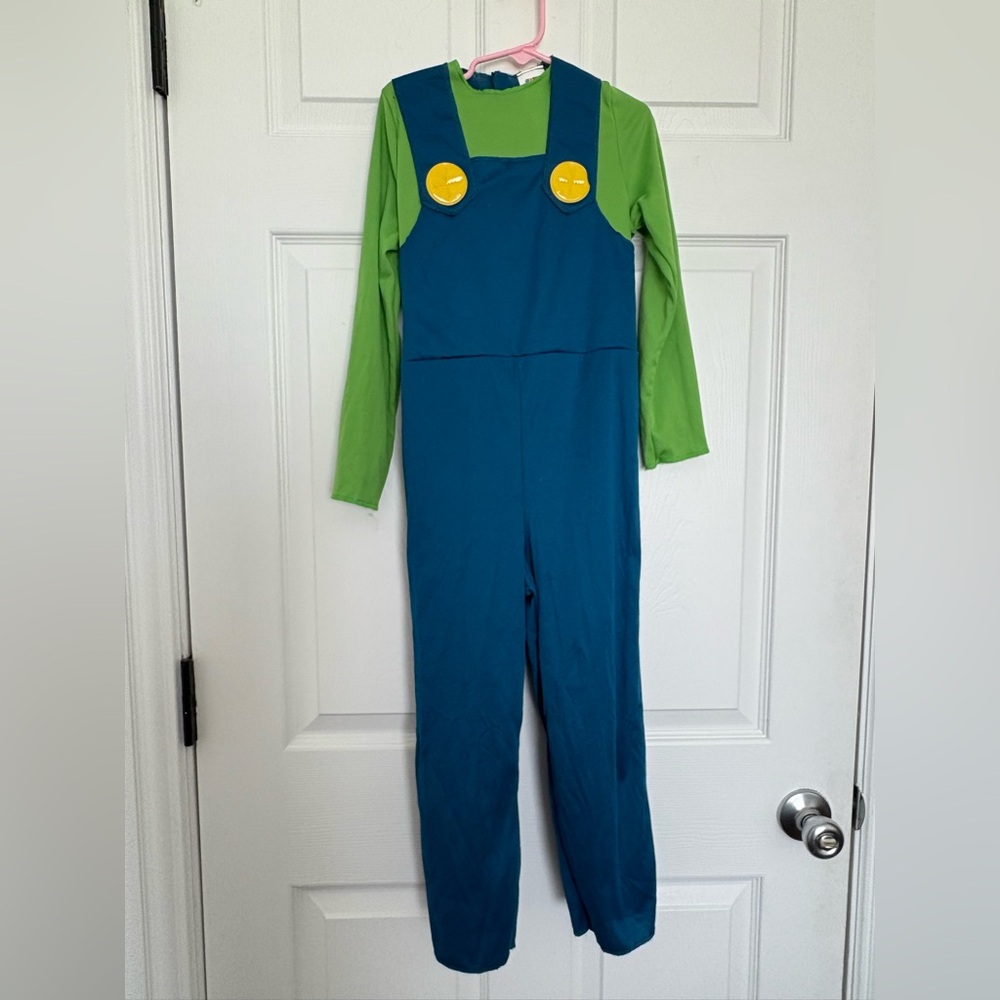 Size small (4-6) super Mario brothers Luigi costume-1 piece with hat.